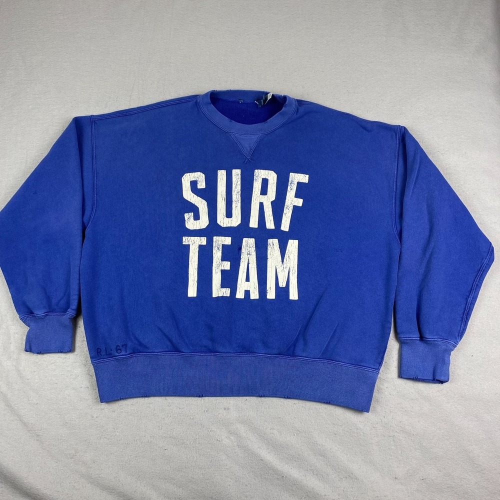 Ralph Lauren POLO womens Surf Team Crew Neck Sweatshirt XL Boxy blue spell out